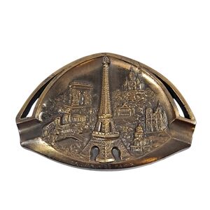 Vintage Eiffel Tower Metal Ashtray Souvenir De Paris Gold Tone